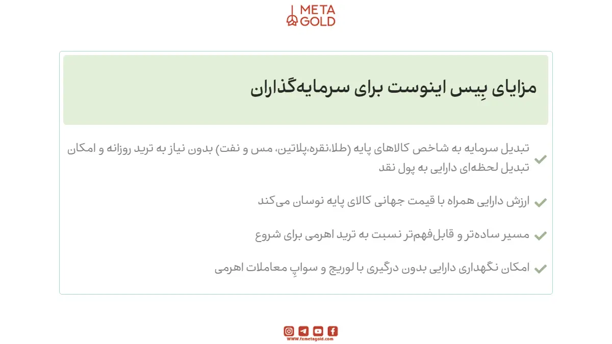 توضیح مزایای بیس اینوست برای سرمایه گذاران