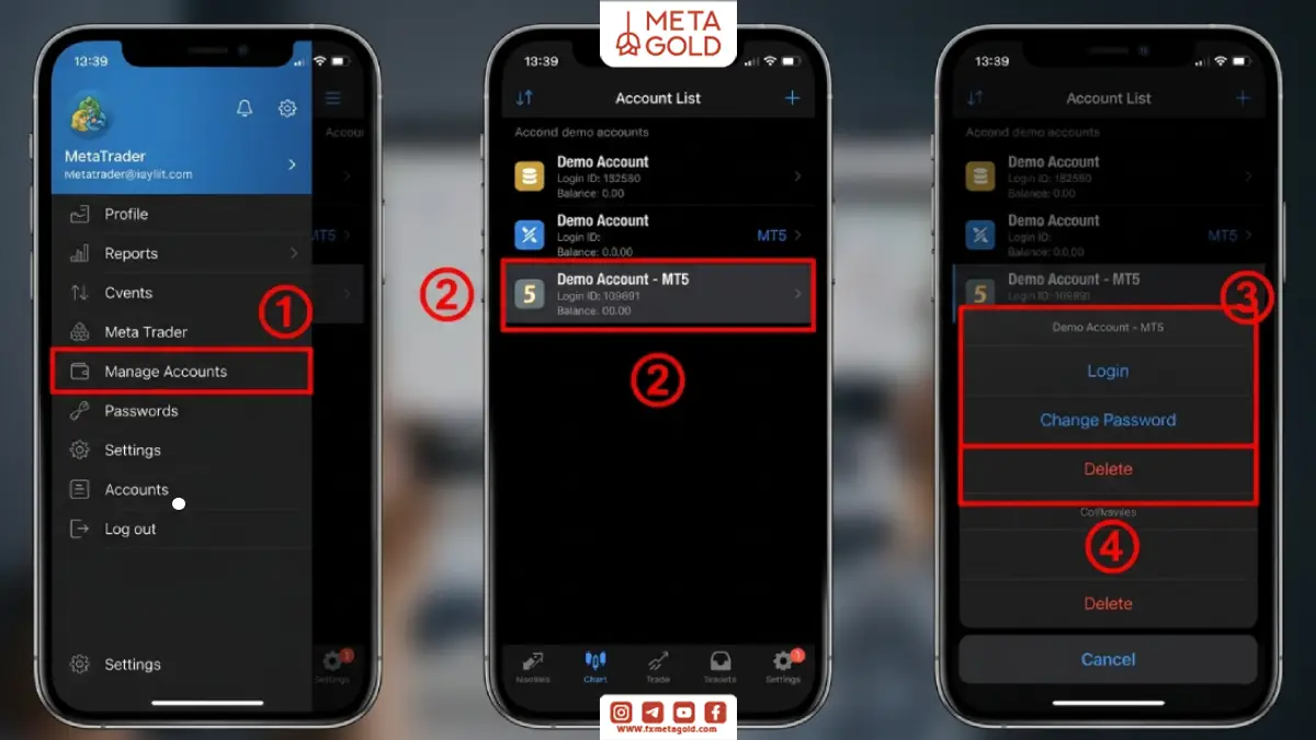 حذف حساب دمو در نسخه موبایل (اندروید و iOS)