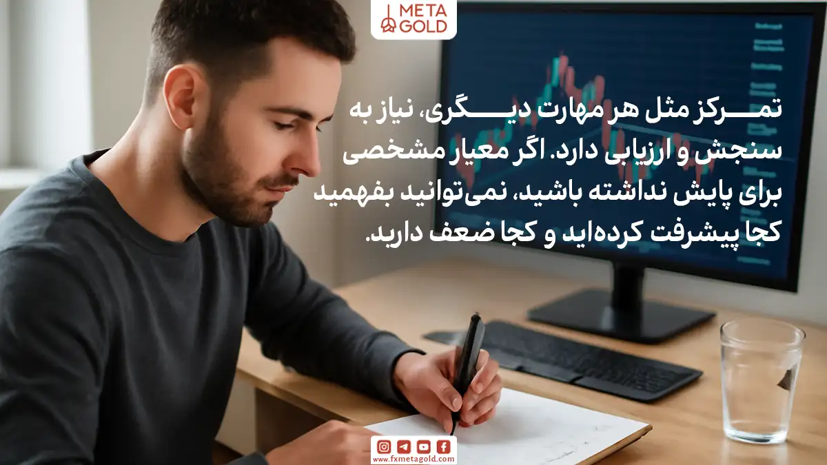 تمرکز مثل هر مهارت دیگری، نیاز به سنجش و ارزیابی دارد. اگر معیار مشخصی برای پایش نداشته باشید، نمی‌توانید بفهمید کجا پیشرفت کرده‌اید و کجا ضعف دارید.