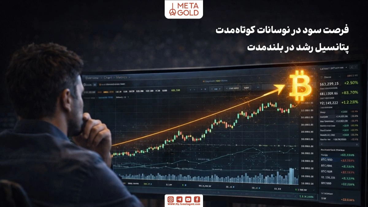 نمودار واقعی از رشد بلندمدت بیت‌کوین همراه با نوسانات کوتاه‌مدت بازار