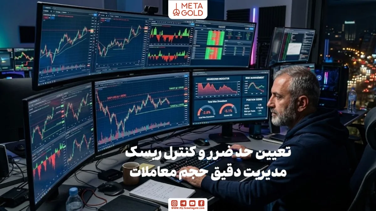 تریدر در حال مدیریت ریسک در استراتژی مارتینگل با نمایش حد ضرر و کنترل سرمایه