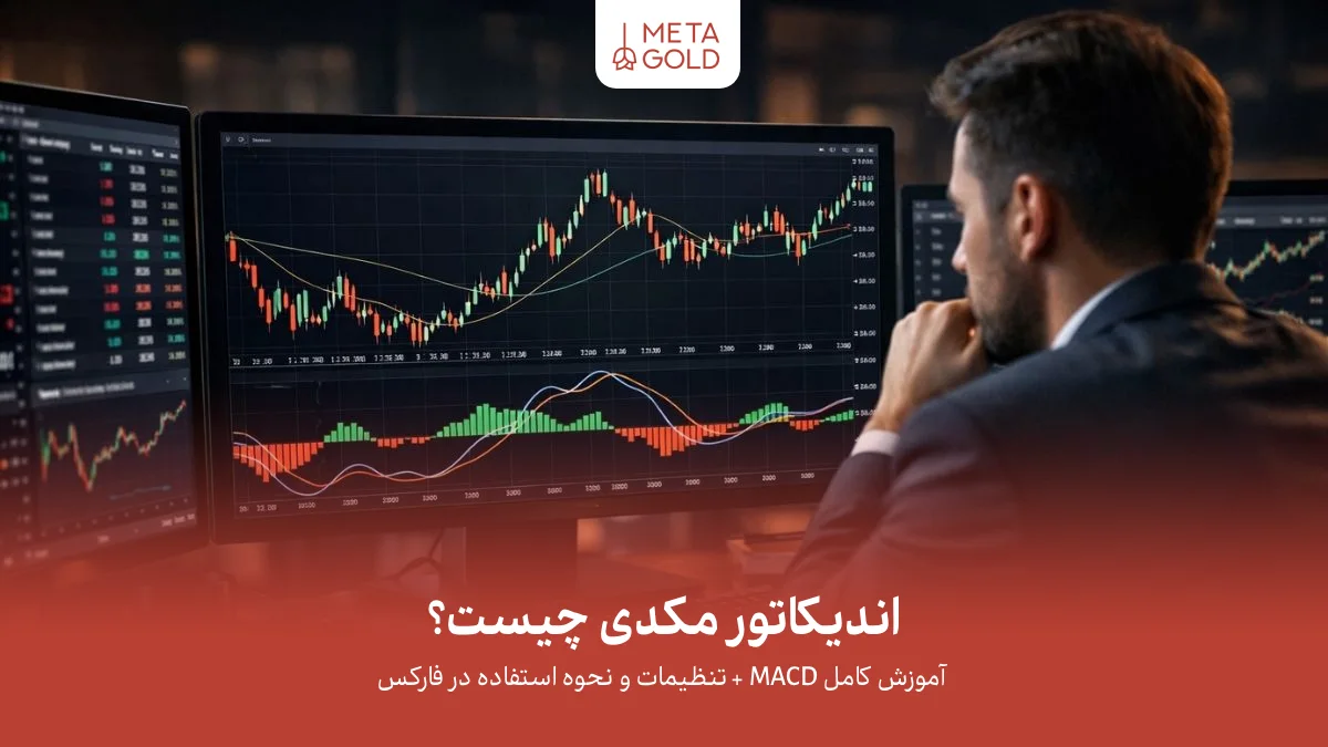 تریدر در حال تحلیل نمودار با اندیکاتور مکدی برای تشخیص روند بازار