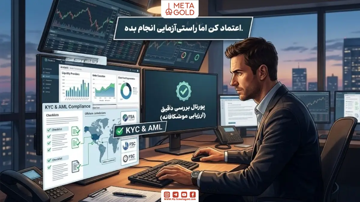 تحلیل اعتبار بروکر آفشور توسط تریدر حرفهای با بررسی لایسنسهای مالی، مدارک KYC و شفافیت نقدینگی در مانیتورهای معاملاتی