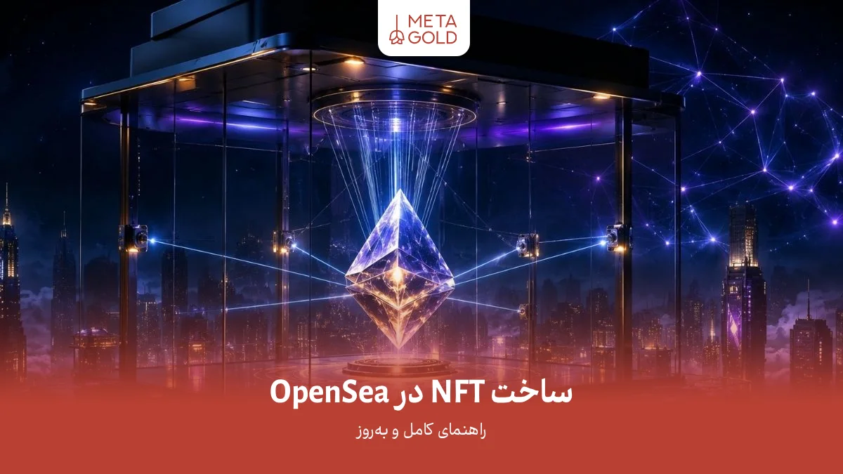 خلق و ابداع دارایی دیجیتال در گالری شیشهای آیندهنگر با اسکن لیزری و اتصال به شبکه بلاکچین در فضای تاریک با نورپردازی آبی، بنفش و طلایی