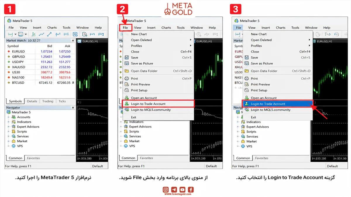 ورود به حساب دمو در متاتریدر ۵ ویندوز