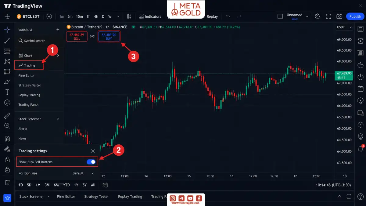 فعالسازی دکمههای خرید و فروش از بخش تنظیمات Trading در تریدینگ ویو