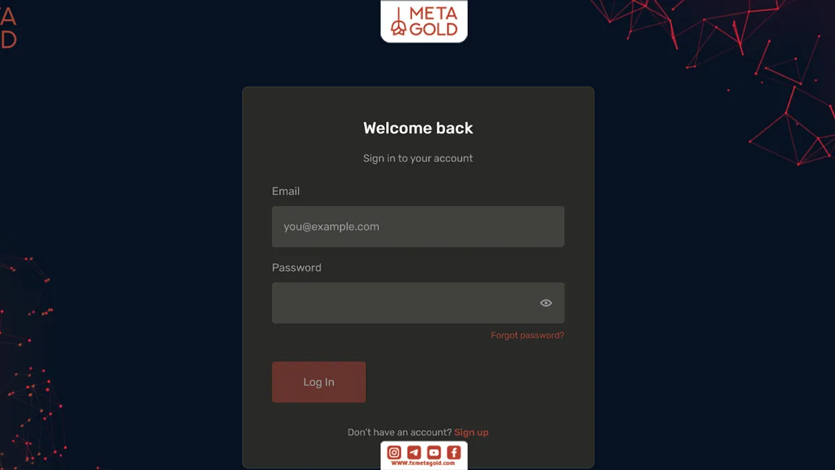 وارد کردن ایمیل و رمز عبور برای ورود به کابین شخصی متاگلد