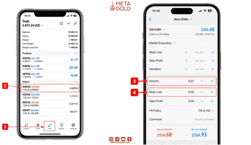 اسکرین شات از ویرایش سفارش معلق (Pending Order) در موبایل